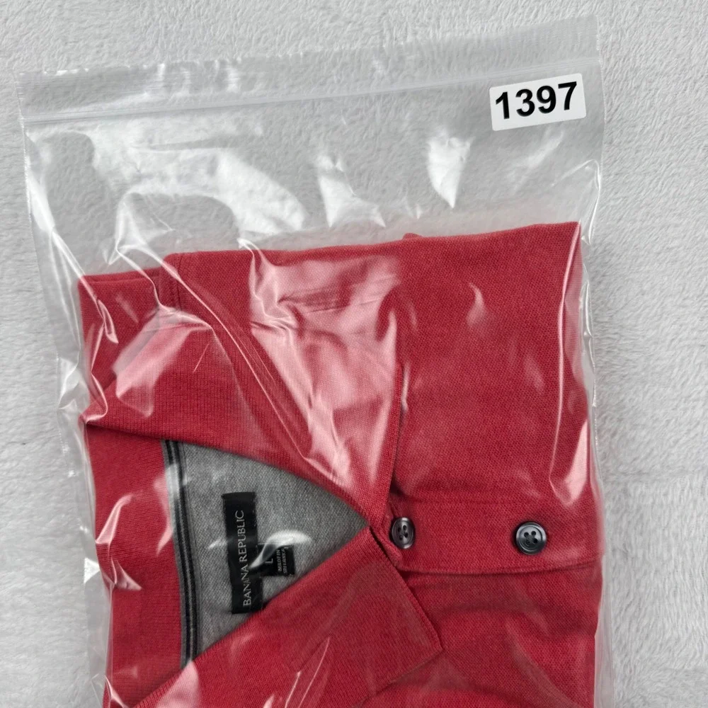 Banana Republic Branded Pique Polo Mens Large Red Elephant Logo Short Sleeve